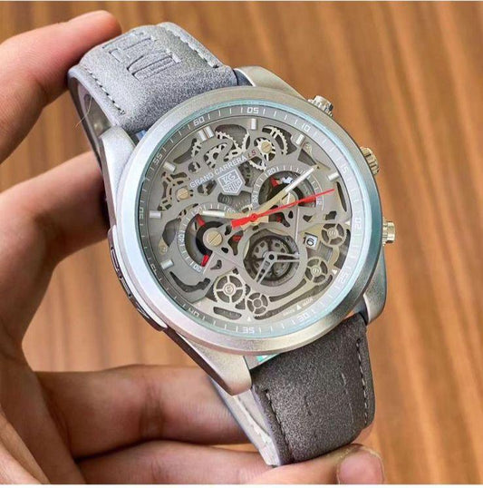 "Skeleton Edition" – Industrial Grey Suede Luxury Watc
