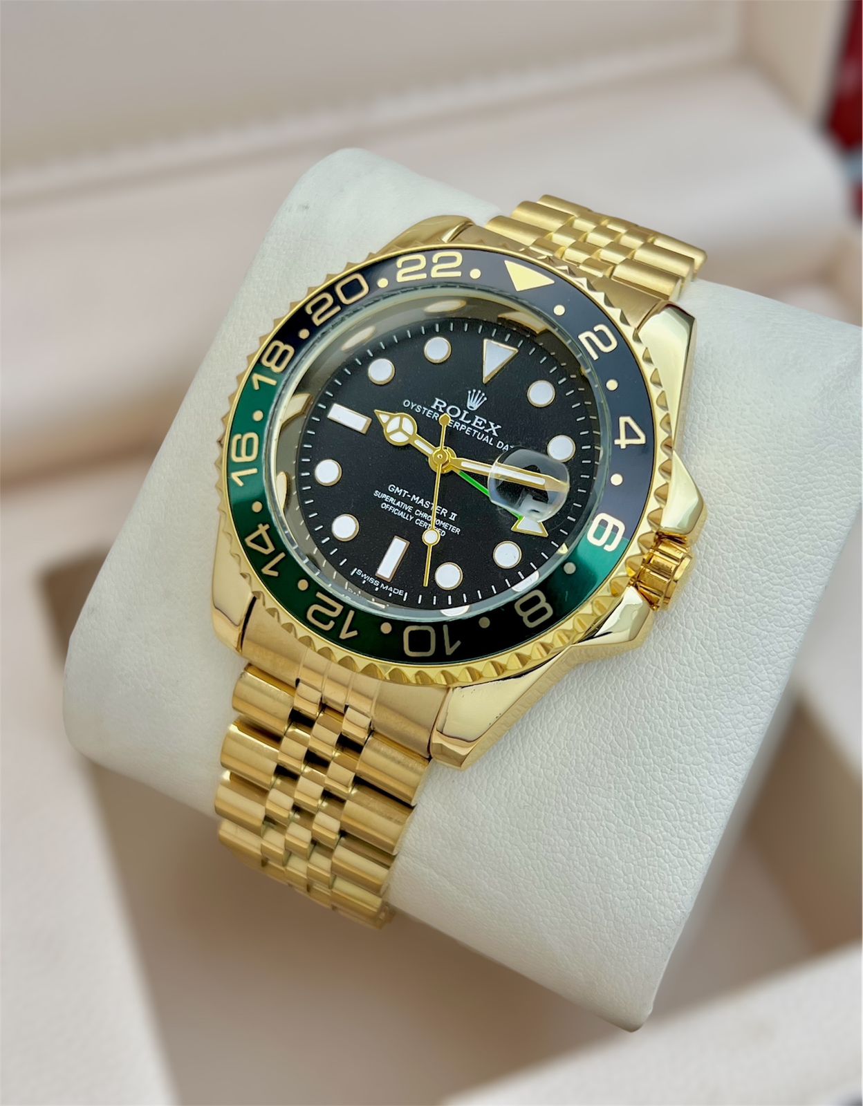 Elite "Global-Master" Edition – Full Gold GMT with Emerald-Stealth Bezel