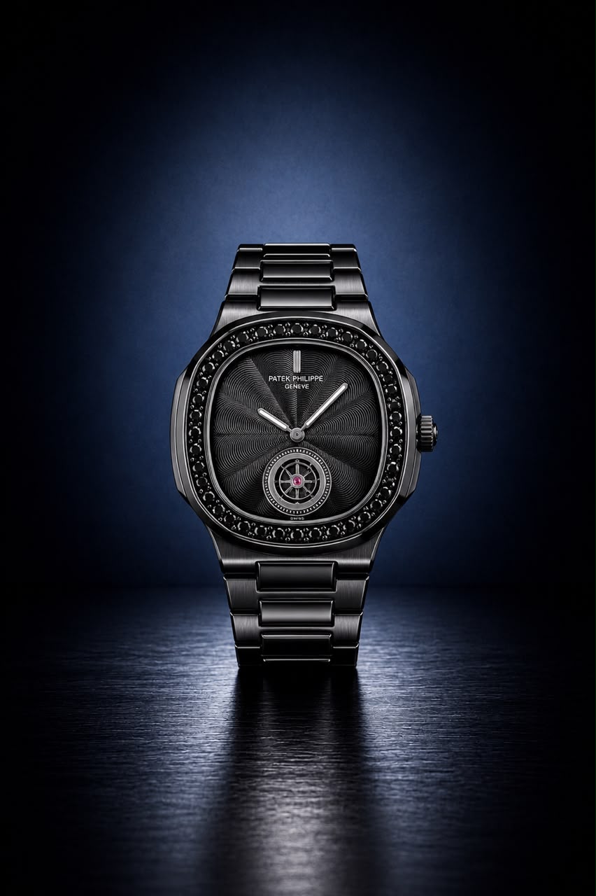 Shadow "Nautilus" Edition – All-Black Baguette Stone Luxury Watch
