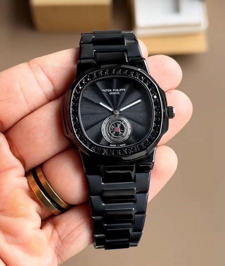 Shadow "Nautilus" Edition – All-Black Baguette Stone Luxury Watch