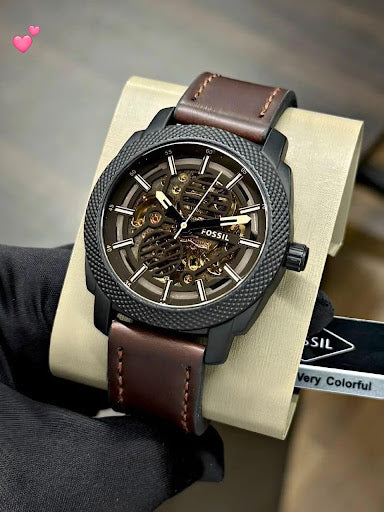 Rugged Black & Brown Leather Watch
